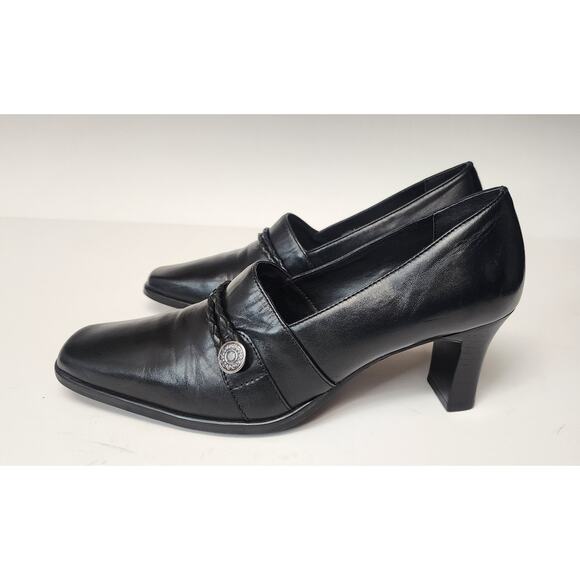 Artiva Angela Women's Silver Button Leather Block Heels Loafers Pump Shoes 8.5M - Picture 4 of 11